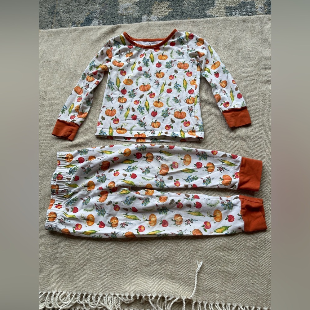 Moon Breeze Pumpkin, Corn, Floral Autumn  Print Kids Pajamas Sz 2